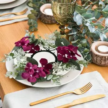 Yousheng 2 Pcs Candlestick Garland Fake Hydrangea Eucalyptus Leaves Wedding Banquet Holiday Decoration Candle Ring Garland Prom Table Centerpiece вино красного