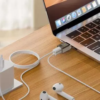 Yousheng 2 в 1 USB C на 8-контактный аудиоадаптер для MacBook PD 45 Вт, быстрая зарядка, двухпроводной дизайн, конвертер для наушников, разветвитель USB C для AirPods Pro чёрный