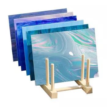 Yousheng 2Pcs Stained Glass Organizer Rack Rack Bamboo Stained Glass Holder Компактная простая в сборке подставка для витражных панелей 6Grid