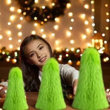 Yousheng 3Pcs Green Christmas Ornaments Hanging Fluffy Faux Fur Decorations Pom Pom Green Elf Pendant for Holiday Party Fireplace Stair Window Decor зелёный