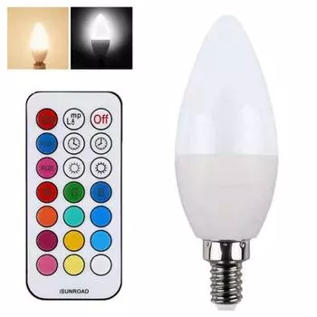 Yousheng 3W E27/E14/E12/B22 RGB с изменением цвета светодиодной лампы-свечи с дистанционным управлением E12