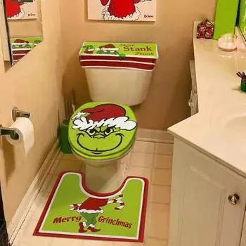 Yousheng 4-х предметный набор ковриков для унитаза Green Elf Christmas набор ковриков для ванной комнаты универсальный чехол для сиденья унитаза коврик крышка бачка для декора ванной комнаты 1 Set