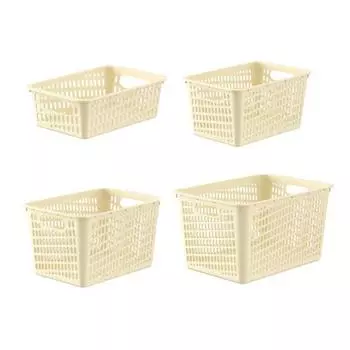 Yousheng 4Pcs Storage Baskets with Handle Large Capacity Hollow Breathable Stackable Decorative Toys Clothes Storage Containers Sets светло-желтого