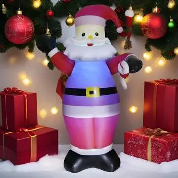 Yousheng 6 футов надувной Санта-Клаус со светодиодными огнями, уличный многоразовый мультяшный стоящий Санта-Клаус, светящееся рождественское украшение для двора и газона красный