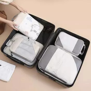 Yousheng 7Pcs компрессионная дорожная сумка с ручкой, двойной молнией, большая вместимость, водонепроницаемая тканевая косметичка, сумка для хранения обуви серый