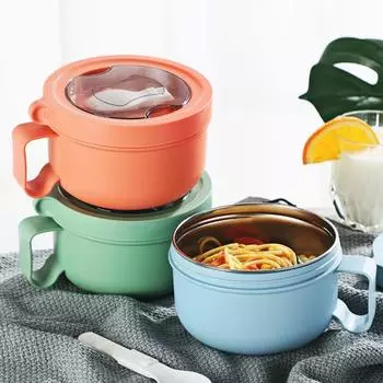 Yousheng 850 мл Суповая миска с ручкой, большая емкость, пищевой класс, не содержит BPA, миска для супа быстрого приготовления, лапша, теплоизолированный ланч-бокс синий