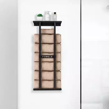 Yousheng Bathroom Towel Rack Wall Mounted Metal Shelf Sturdy Durable Rust-Proof Hollow Structure Easy to Install Wall Towel Holder чёрный