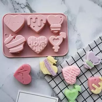 Yousheng Chocolate Mold Heart Shape High Temperature Resistance Silicone 6 Cavity Valentines Day Candy Form for Cooking розовый