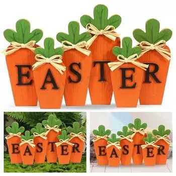 Yousheng Easter Carrots Table Decor Wooden Carrots Desktop Ornament Rustic Orange Easter Carrots for Mantel Tiered Tray A
