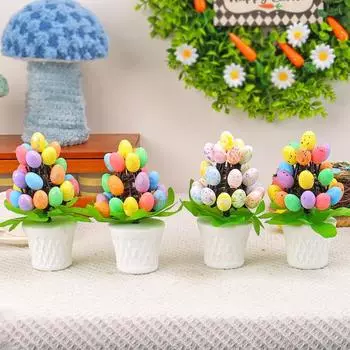Yousheng Easter Egg Ornament Easter Egg Bonsai Tree Low Maintenance Artificial Eggs Plants Desktop Easter Decoration Multicolor Potted Easter Ornament