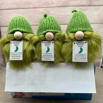 Yousheng Emotional Support Pickle Gnome Handmade Crochet Saucensored Cucumber Decoration Knitted Green Gnome Doll Gift for Women Boys Girls