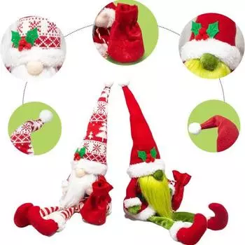Yousheng Faceless Dwarf Doll Christmas Stuffed Long Leg Gnome Ornaments Plush Xmas Gnome Dolls with Gift Bag for Home Festive Party Decor белый