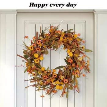 Yousheng Fall Wreath Outdoor Artificial Flower Wreath with Sunflower Vine Thanksgiving Harvest Front Door Decoration for Autumn Home Porch Wall Decor A
