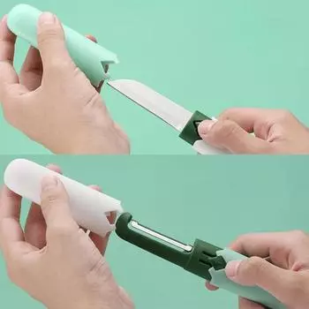 Yousheng Fruit Cutter из нержавеющей стали, портативная овощечистка для путешествий, кемпинга, кухни, многофункциональный инструмент для чистки овощей с защитными чехлами для лезвий белый/розовый