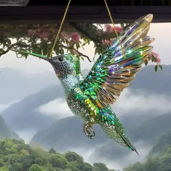 Yousheng Hummingbird Suncatcher Рождественский декор, цветной акриловый подвесной орнамент на окно, многоцветный ловец солнца в виде колибри для сада, балкона A