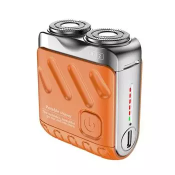 Yousheng Мини-электробритва с двумя головками, перезаряжаемая через USB, водонепроницаемая, портативная, дорожная, для влажного и сухого бритья, мужской триммер для бороды, инструмент для удаления волос оранжевый