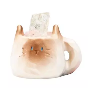 Yousheng Mini Cat Ornament with Crystal Desktop Resin Cat Figurine Aroma Diffuser Stone Aromatherapy Fragrant Oil Diffuser for Home Office Meditation E