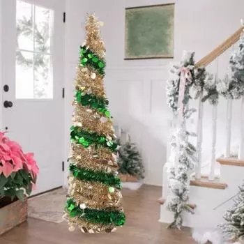 Yousheng Pencil Christmas Tree Sequin Collapsible Skinny Christmas Tree Многоразовый карандаш Tinsel Xmas Tree для небольших помещений Home Office Shops