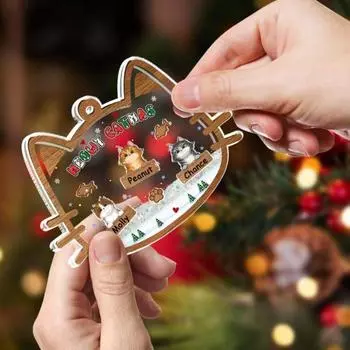 Yousheng Personalized Cat Christmas Ornament Custom Cats Dogs Acrylic Shaker Hanging Ornament for Christmas Tree Car Decor Little Dog
