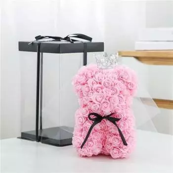Yousheng Rose Bear Gift 11-дюймовый искусственный цветок Rose Bear со светодиодной подсветкой День святого Валентина Консервированные цветы Bear Gift для возлюбленного, партнера, друга белый