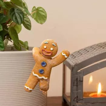Yousheng Рождественская восходящая фигурка Gingersnap, цветочный горшок, ваза, обнимающая, подвесная рождественская статуя эльфа из смолы, скульптура, украшение для внутреннего и наружного сада Gingerbread Man