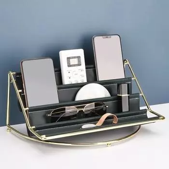 Yousheng Table Remote Holder Стойка для хранения косметики Лоток из искусственной кожи 4-слойный настольный органайзер Гамак для очков Ключей Телефонов M