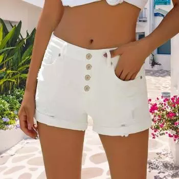 Yousheng Women s Summer Denim Shorts Ripped Distressed Rolled Hem Jean Shorts with Pockets Casual High Waist Stretchy Cut Off Shorts S белый