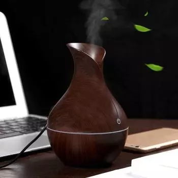 Yousheng Wood Grain Vase Humidifier Fine Mist RGB Lighting Бесшумный 200 мл Большая емкость Питание от USB Спальня Офис Настольный Прикроватный Аромадиффузор