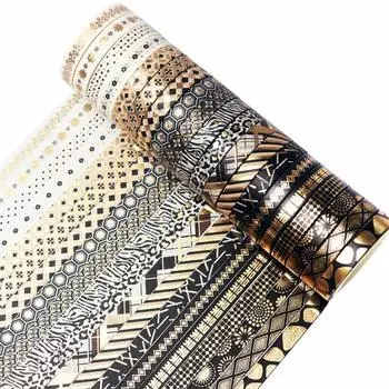 Yubbaex Masking Suit Black with Gold Perfect for Gift DIY and Notebook Decorations Wide x 20 Tape, Foil, Wrapping, Crafts, (7mm Rolls)
