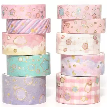 YUBX Masking Set of Creative Washi Tape with Gold Foil Perfect for DIY Gift and Gift Decoration Tape, 10, Stamping, Crafts, Journals, Planners,