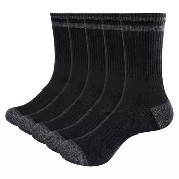 YUEDGE Athletic Work Socks for Everyday and Solid Black Cotton Crew Fits Sizes 5 Pairs Men s Socks, Sweat-Wicking, Breathable, Odor-Resistant, Use,