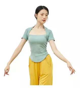 Yuoku Ballet Short Square Solid Practice Jazz Elegant Dance Costume B01 Green Women s T-Shirt, Sleeves, 3/4 Sleeves, Neck, Color, Wear, Dance, Yoga,