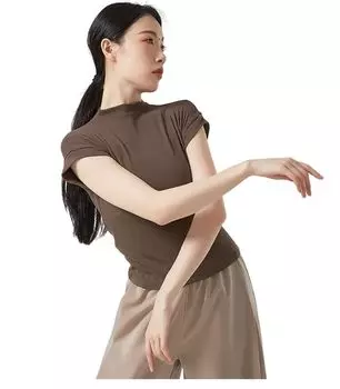 Yuoku Short Sleeve Ballet Blouse with High Stretch Top for Practice and Classical Ballroom Dance Costume High Women s Neck, Lessons, Dance, (Size L,
