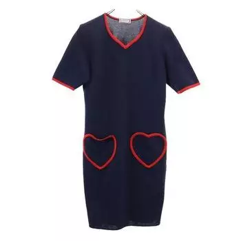 YVES SAINT LAURENT Short sleeve one piece M Navy system Heart Pocket Women Used