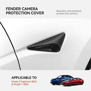 YZ для Tesla Model Y 2025 Model 3 Highland Side Camera Cover Защитная крышка объектива ABS Camera Cover Black Fibre Pattern Аксессуары матовый черный