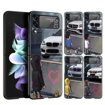 Z Flip 4 Phone Case for Samsung Galaxy Z Flip 3 5G ZFlip3 Flip3 zflip Flip4 Black Hard Cover Boy See Sports Car Jdm Drift Shell Z Flip3 5G