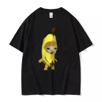 Забавная милая футболка с банановым котом Happy Bananacat Meme, женская футболка унисекс, хлопковая уличная футболка с короткими рукавами, футболка, одежда 4XL