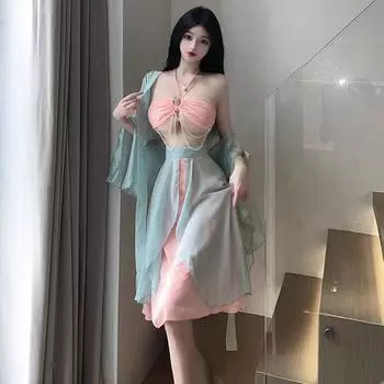 Забавное нижнее белье старинная ночная рубашка Hanfu соблазнительный cheongsam перспектива униформа свободный пояс для волос One size [recommended 80-60kg]