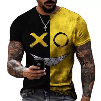 Забавные мужские футболки XOXO с улыбающимся лицом и 3D-принтом, уличная мода, повседневная спортивная рубашка, мужская футболка большого размера с круглым вырезом, топы S