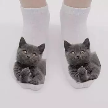 Забавные носки с котом, носки с принтом 3D кота, короткие спортивные носки, милые носки с животными, весенние и осенние домашние носки-тапочки для девочек, рождественские