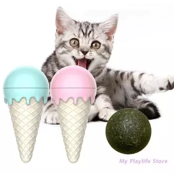 Забавные шарики из мороженого с кошачьей мятой, игрушка для кошек, вращающиеся съедобные шарики, полезные для здоровья самоклеящиеся шарики с кошачьей мятой, натуральные растительные ингредиенты розовый