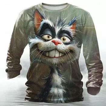 Забавный 3D-принт с животными, мужская футболка, хип-хоп, тренд, уличная одежда в стиле Харадзюку, осенняя свободная футболка с длинным рукавом из хлопка для мужчин S