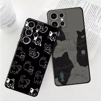 Забавный чехол с милым котом для Samsung Galaxy S20 S21 S22 Note 20 Ultra 10 Plus 8 9 S23 5g S21 Plus, черный мягкий чехол-капа Samsung Note 20