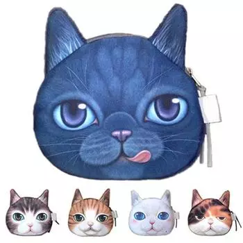 Забавный кошачье лицо с принтом головы, мини-сумка для монет, кошелек, кошелек на молнии, детский подарок