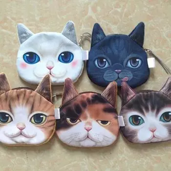 Забавный принт в виде мордочки кошки, мини-кошелек для монет, кошелек на молнии белый