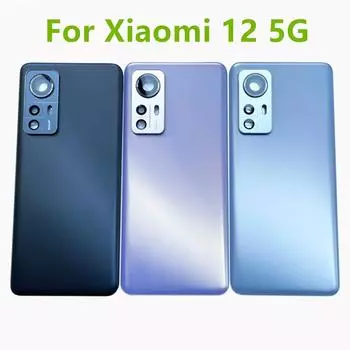 Задняя стеклянная крышка для Xiaomi 12 5G, задняя дверь, сменная батарея, задняя крышка корпуса Mi Mi12 Twelve с объективом камеры Original-Blue