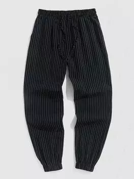 ZAFUL Брюки Beam Feet из хлопка и льна в полоску S чёрный