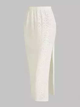 ZAFUL Floral Square Lace Thigh Split Semi-sheer Midi Skirt S света кофе