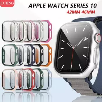 Закаленное стекло+чехол для Apple Watch 10 46 мм Матовый жесткий ПК бампер Защитная пленка для экрана Чехол iWatch series 10 42 мм Аксессуары Series 10 42MM чёрный