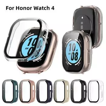 Закаленное стекло + чехол из ПК для Honor Watch 4 5, защитный бампер с полным покрытием для Honor Watch4, аксессуары для защиты экрана Honor watch 4 чёрный